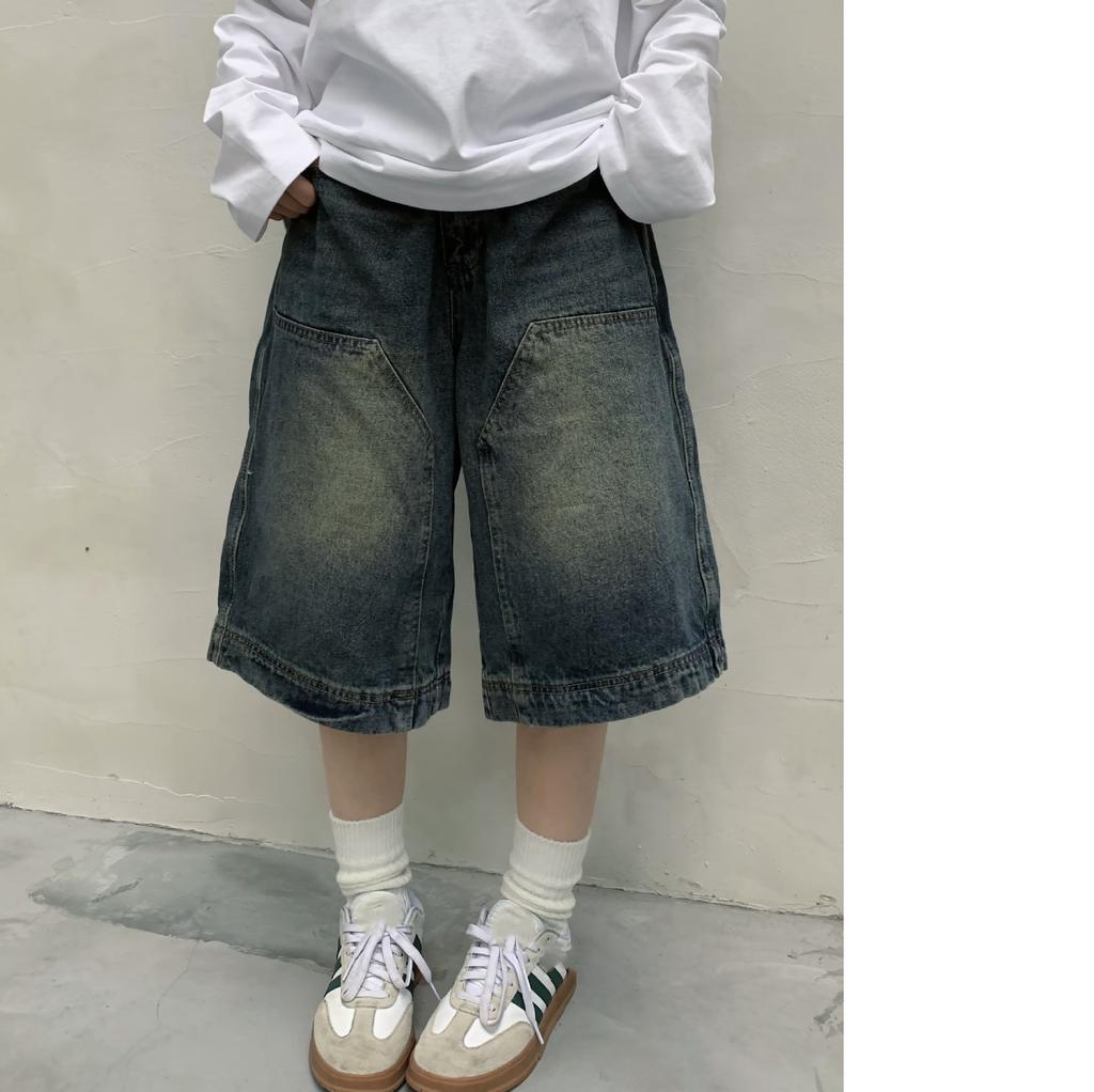Retro Washed Niche Denim Shorts für Damen und Herren Gerade, weit geschnittene Distressed-Casual-Shorts für Damen