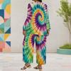 Women Plus Size Two Piece Set Round Neck Long Sleeve Printed Layered Top Wide Leg Cropped Pants