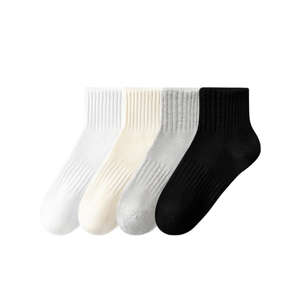 Men's and Women's Mid-calf Socks, Waist-tightening Anti-slip Short Socks, Black and White Solid Color Versatile Sports Socks, Non-dropping Heel Socks