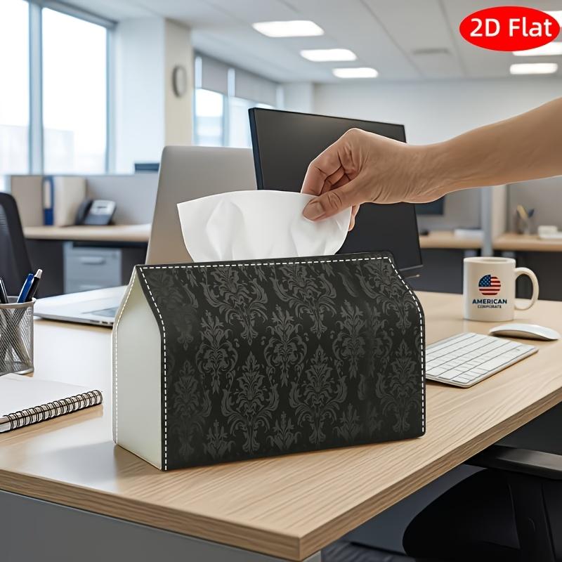 1pc 2D Flat Tissue Box, Printed On Both Sides, Black and White Damask Design, Perfect for Holiday Home Decoration, Kitchen, Living Room, or Car, Festi
