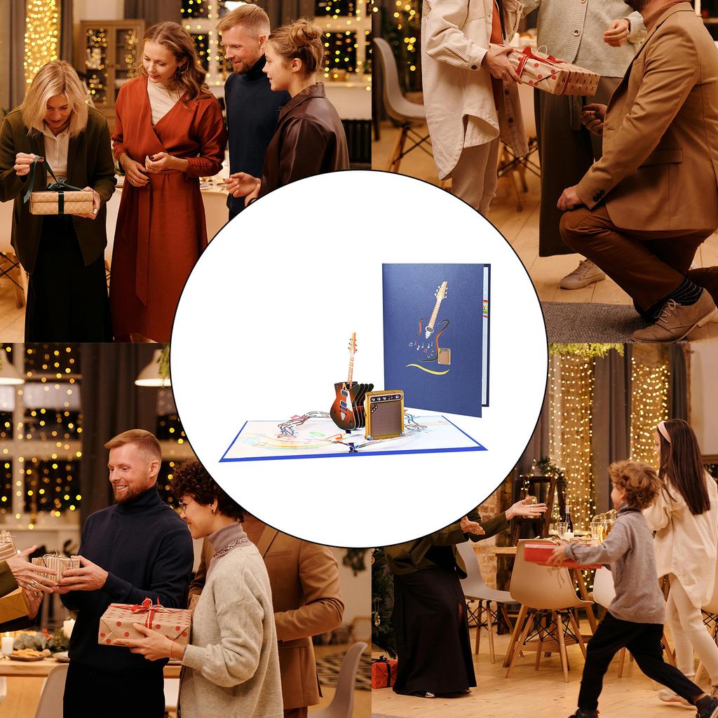 Kreative Gitarre 3D Popup Grußkarte Handgemachte Papierkunstbedarf Dekoration für Musikbegeisterte Jeder Anlass