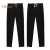 Women Casual Trousers High Waist Suit Pants Metal Buckle Pockets Solid Color Slim Fit Harem Pants Workwear