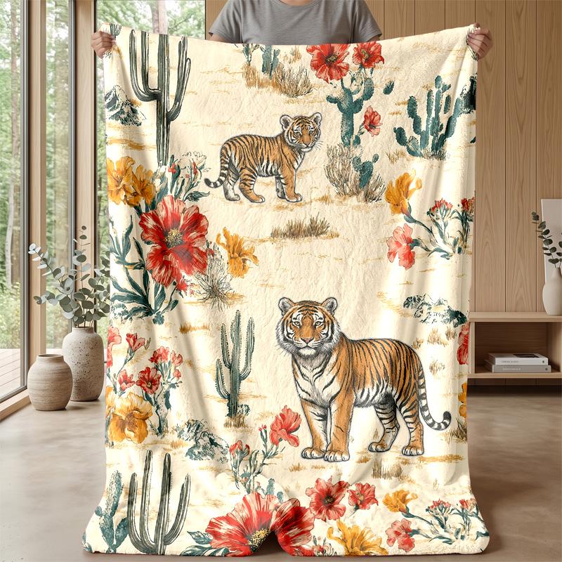 Cosmic Tiger Journey Blanket Personalized Name Flannel Blanket Soft Cozy Plush Throw for Sofa Bed Lightweight Home Decor
