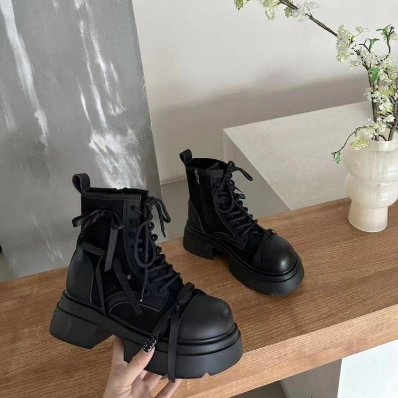 Ladies Shoes  Ankle Women's Boots Classics Modern Boots Women Bow Tie Cross-tied Round Toe Side Zip Square Heel Women Shoes