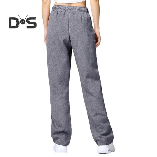 Women Pants Mid-rise Elastic Waist Adjustable Drawstring Long Trousers Solid Color Straight Wide Leg Autumn Winter Sport Trousers