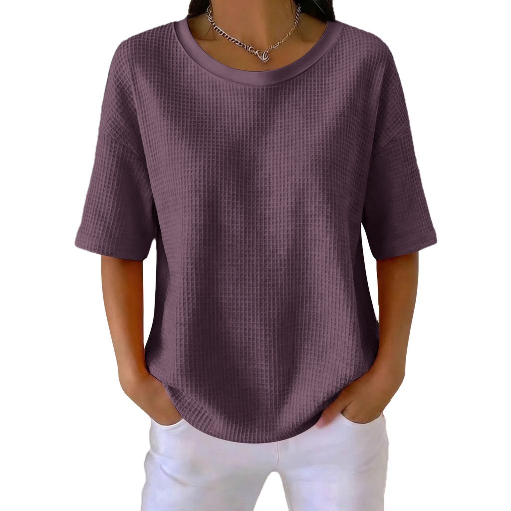 Women's New Summer Color Knit Round Neck Short Sleeve Top