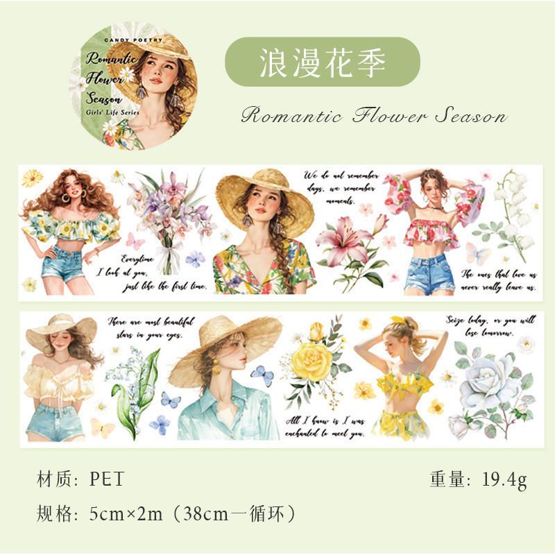 200cm/Rolle Wasserdichtes PET-Klebeband Literarisches Mädchen Alltagsszene Hand Zeltkarte Tasse Collage Material DIY Grußkartendekoration