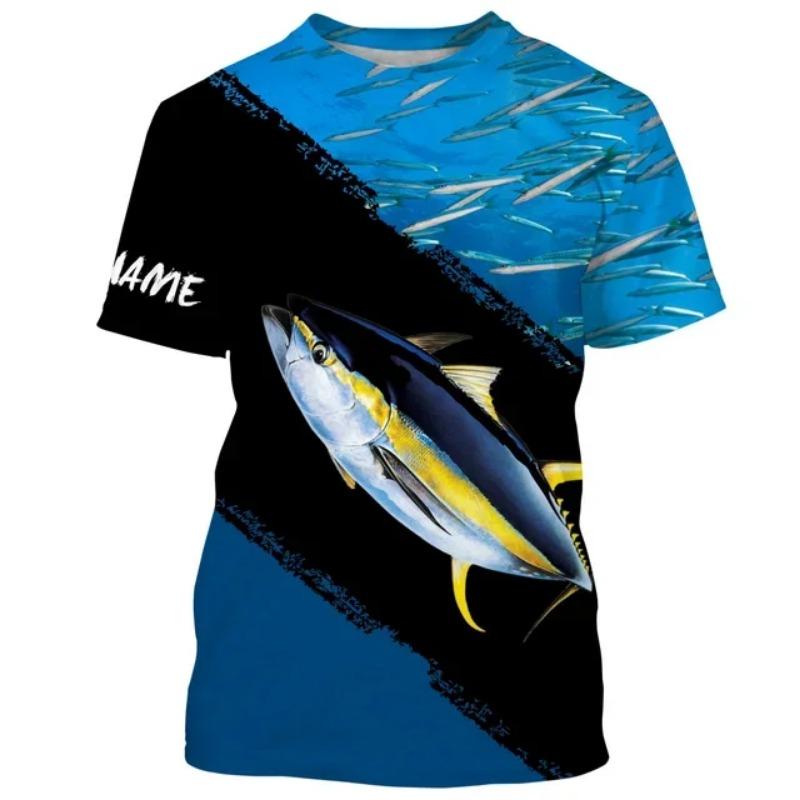 Fischmann Sommer 3D-gedrucktes Herren-T-Shirt Wildfischen Mode Kurzarm Übergröße Locker Schnelltrocknendes Top