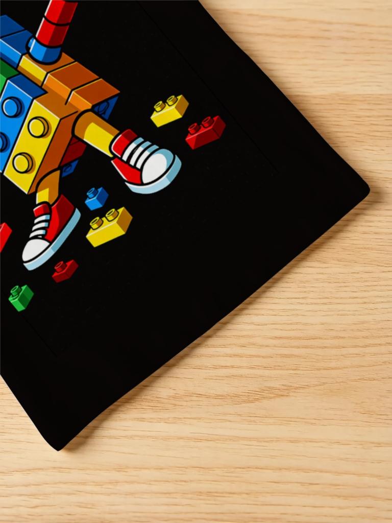 Children Black Crew Neck Tee Funny Dabbing Multicolor Building Brick Man Cartoon Block Toy Boys Summer Short Sleeve Top