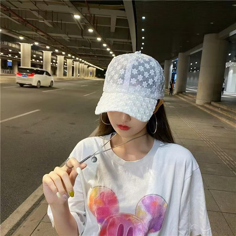 Sunshade Hat Summer Women's NS Flower Lace Breathable Baseball Hat Small Fresh Sunscreen Duck Tongue Hat