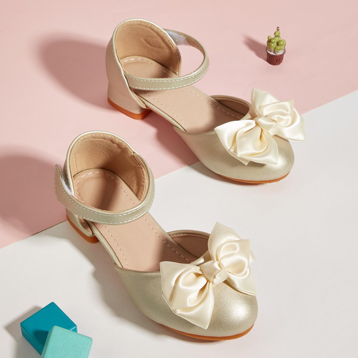 2026 Girls  Hollow Toe Leather Flats & Sandals - Bow High Heels, Non-Slip Outdoor Wear 32