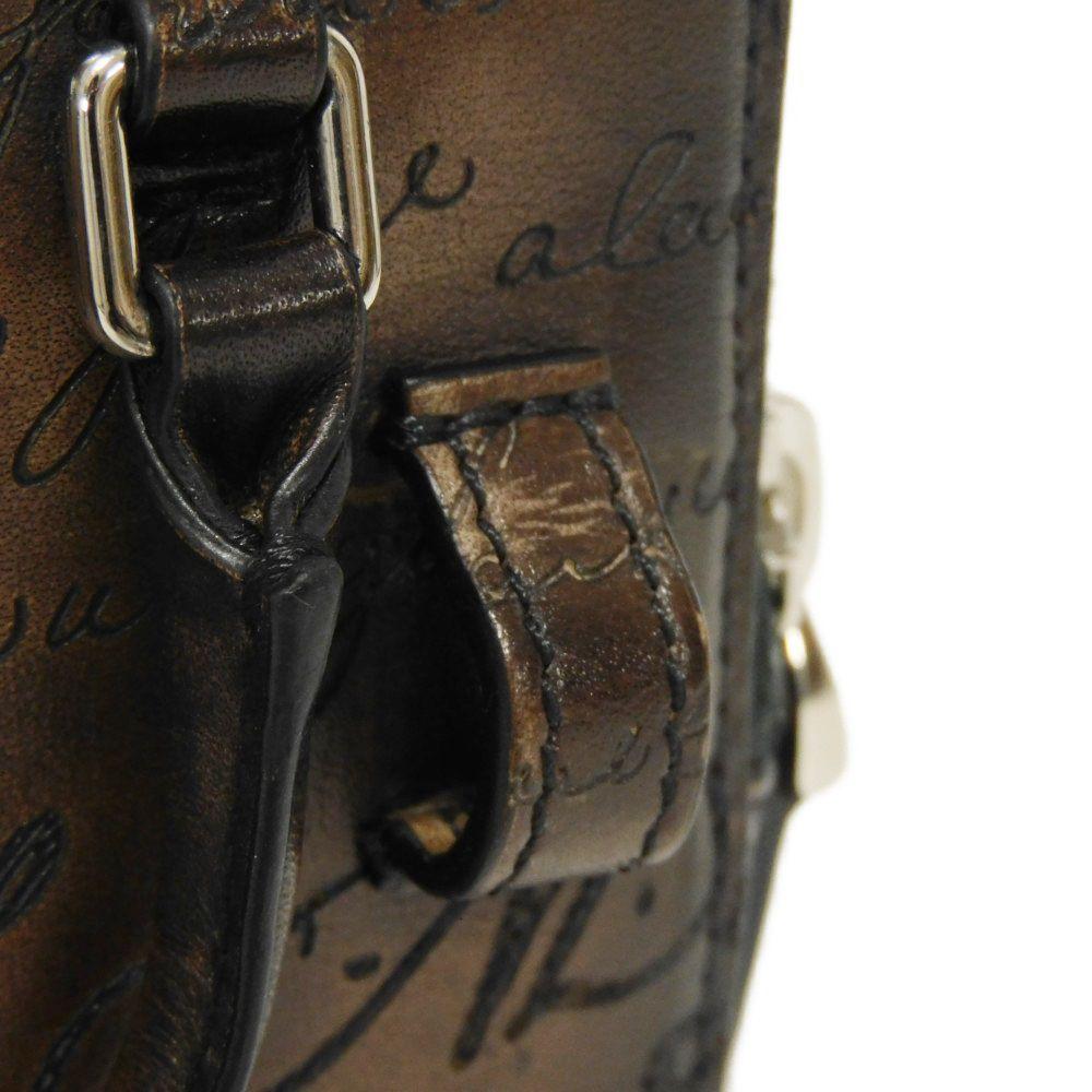 Used Anjou Nano Scritto Leather Pouch 11828 7922 Mini Body Bag/Waist Bag Calligraphy Cacao Men's from Japan AUTHENTIC