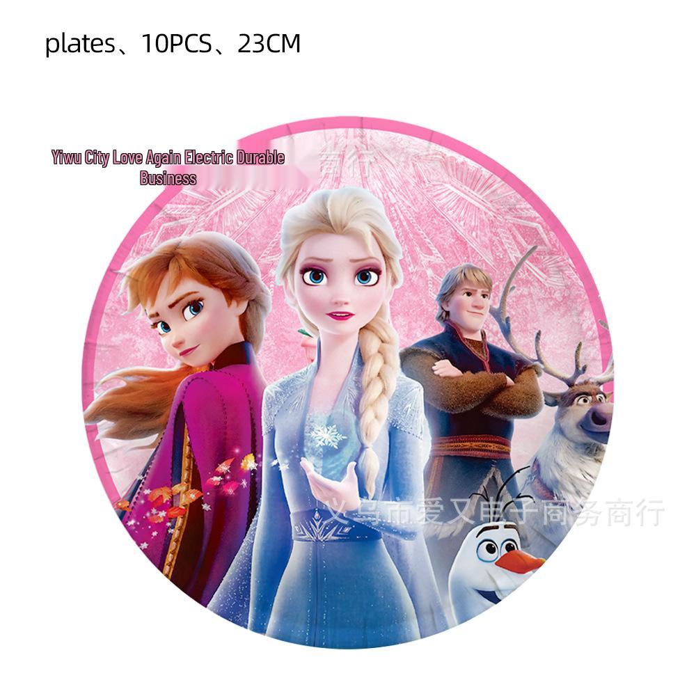 Pink Frozen Elsa Birthday Party Tableware Set: Plates, Napkins, and Decorations