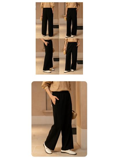 YUN Women's Black High-End Straight-Leg Pants - Petite, Drape, Casual & Comfortable for Autumn/Winter.