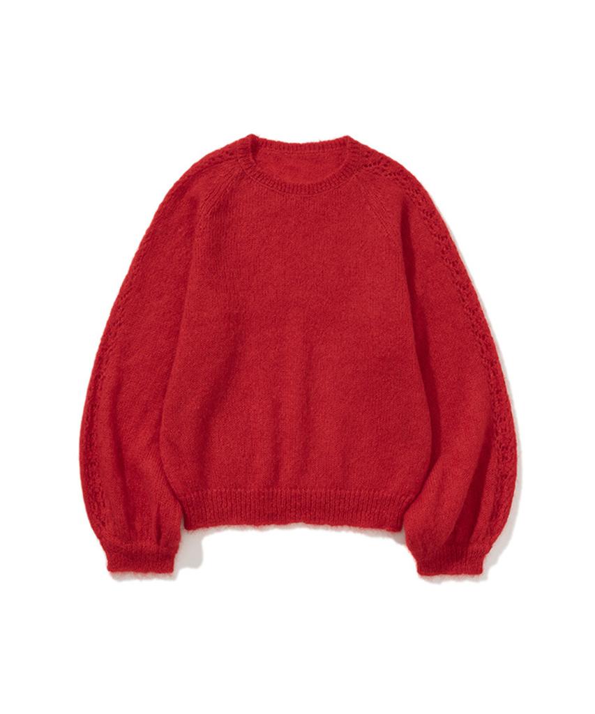ERER Balloon Sleeve Scallop Knit Red