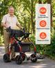 2-in-1 Rollator Gehhilfe & Transportstuhl für Senioren, Faltbarer Rollender Gehwagen Rollstuhl, Leichte Aluminium Mobilitäts-Gehhilfe mit Vollgummi