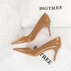 Fashion Simple Patent Leather Thin High Heel Women Pumps Spring Autumn Shallow Mouth Pointed Toe Slimming Single Shoes