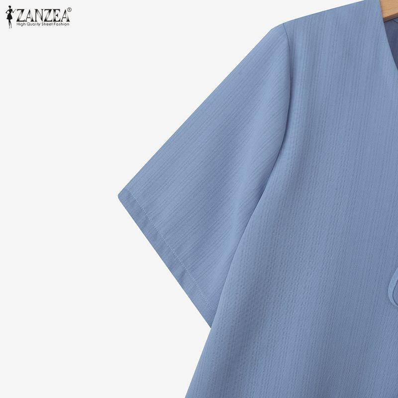 ZANZEA Womens Summer Casual V-Neck Short Sleeve Cardigan Blouse