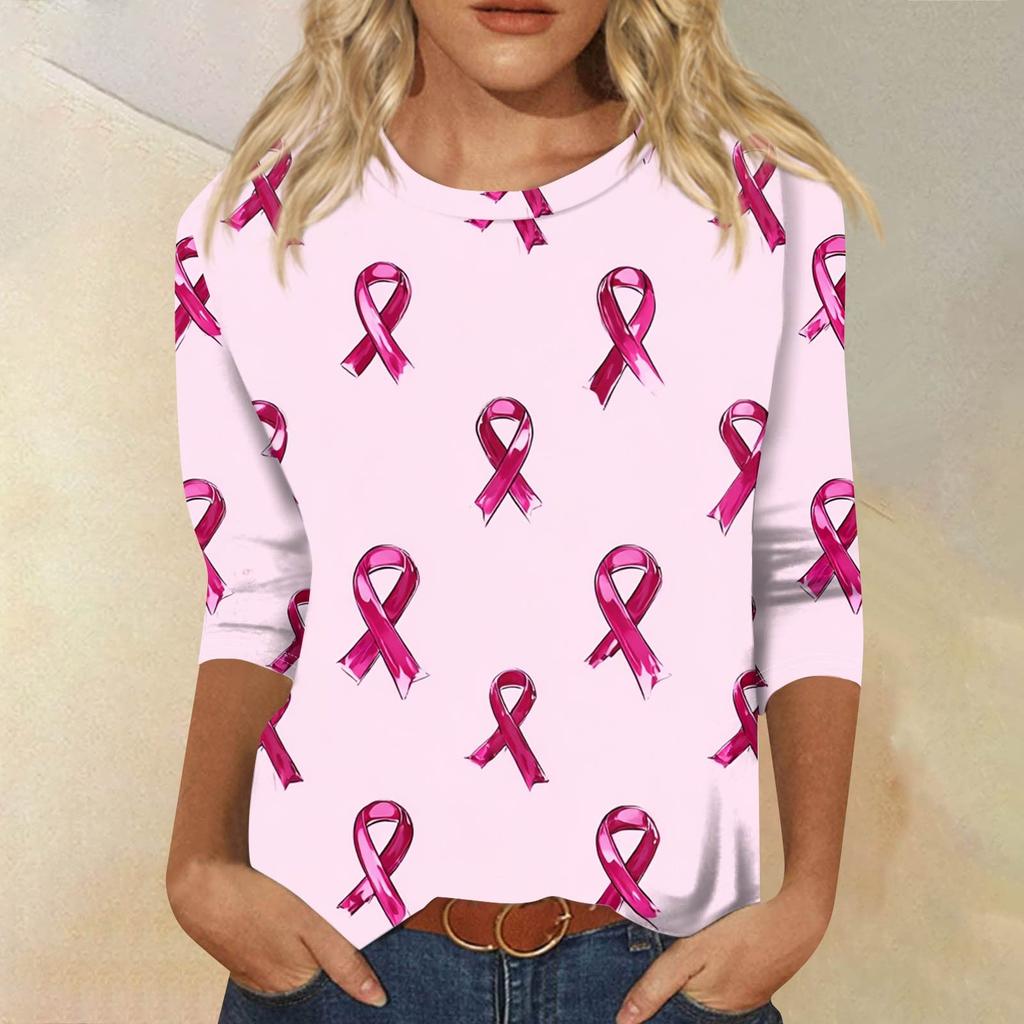 Women's Fashion Casual Seven Split Sleeve Printed Loose Round Neck Top