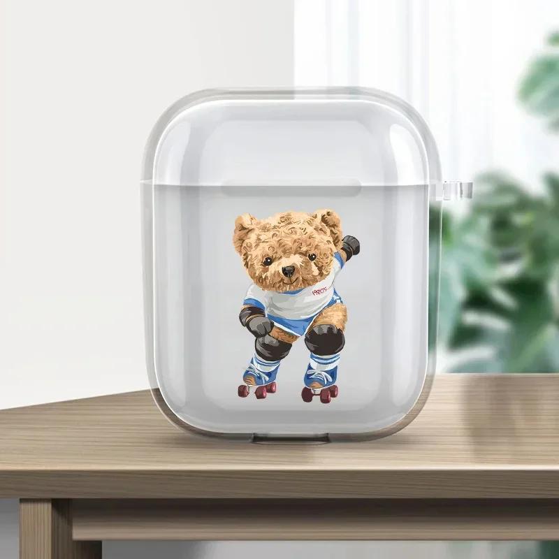 Teddy Bear Earphone Case For Apple AirPods 4 3 2 1 Clear Protective Funny Cartoon Animal Transparent Cover For AirPods Pro2 Case