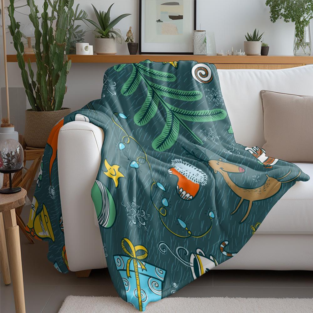 Festive Christmas Throw Blanket Cozy Reversible Flannel Blanket Soft Warm Holiday Decor Gift Idea for Home Couch Bed