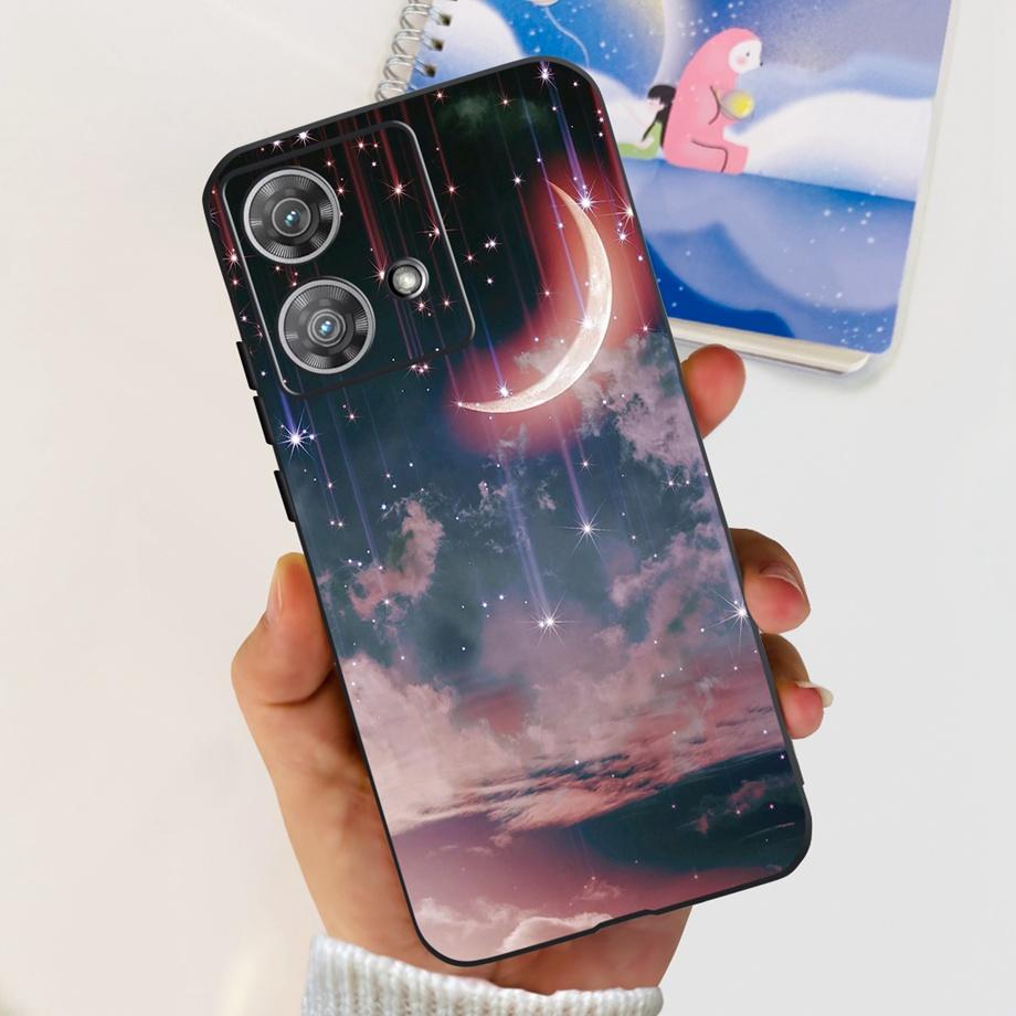 For Motorola Moto Edge 40 Neo 5G Case Black Matte Cases With Pattern Print Soft Liquid Silicone Cover For Motorola Edge40 Fundas