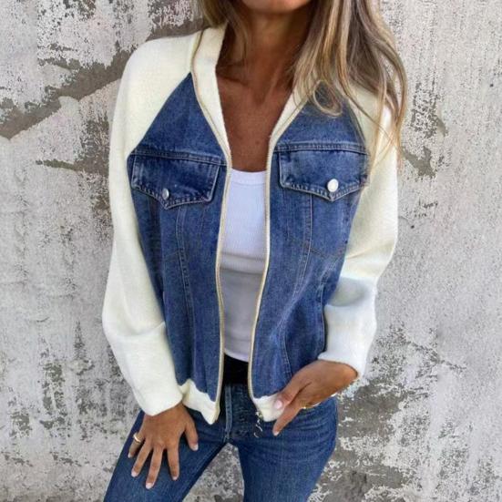 Podzim Zima Ženy Bunda Barevně ladící Kapsy na zip Cardigan Dlouhé rukávy Patchwork Raglánový límec na ramenou Límec na běžné denní nošení Kabát