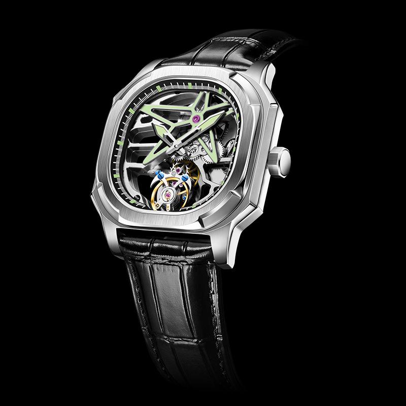 Swiss High-End Men's Mechanical Tourbillon Watch with Leather Strap