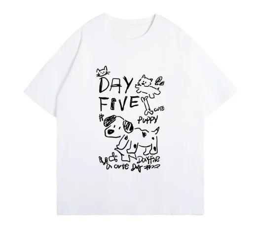 Vintage Hand Drawn Cartoon Animal Graffiti Patterns Printed Women Tshirt Shortsleeve Summer Casual Aesthetic Clothing S