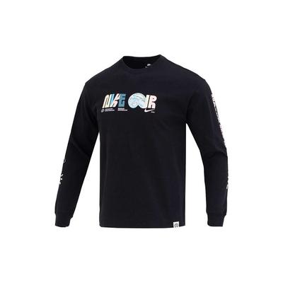 Logo Print Rundhals Langarm Sport T-Shirt Herren Tops Schwarz DZ2860-010