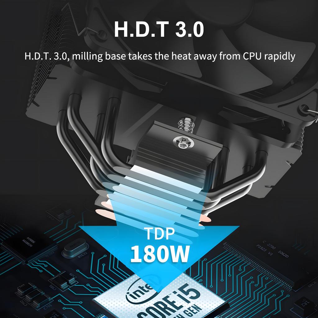 PCCOOLER CPS Paladin EX400 Air-Cooled CPU Cooler, 130mm PWM Fan, 180W TDP, 4 High-Performance Heat Pipes, Nickel-Plated Anti-Oxidation Protective Laye