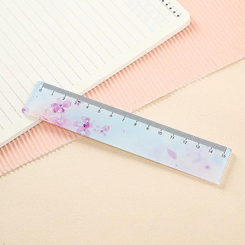 Flower Transparent Acrylic Ruler Girl Ins Multi-functional Creative Handbook Ruler Cartoon Student Stationery
