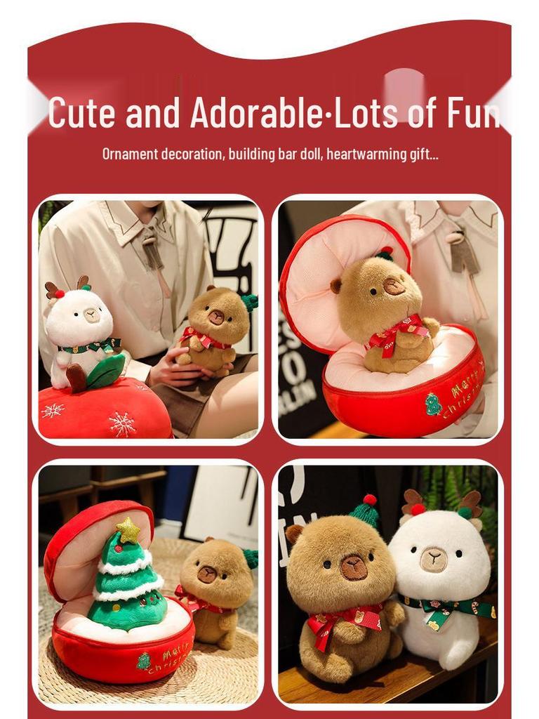 Christmas Capybara Santa Plush Toy Pillow for Kids