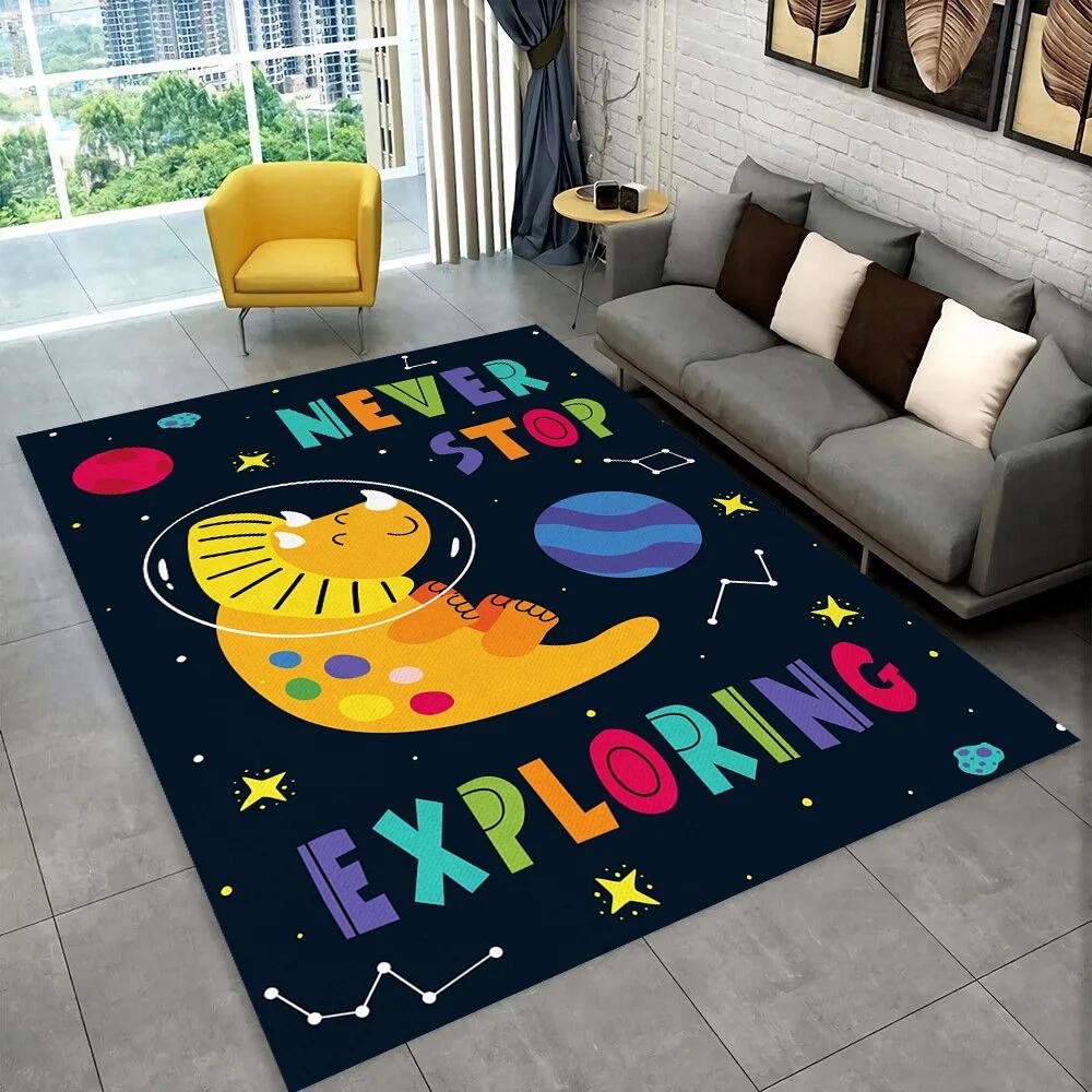 3D Cartoon Dinosaur Space Cute Dino Children Area Rug,Carpet for Living Room Bedroom Sofa Doormat Decoration, Non-slip Floor Mat