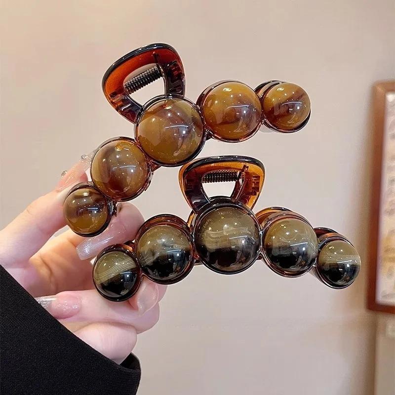 Retro Acrylic Bead Hair Claw Clip Large Non-Slip Jaw Clips for Thick Hair Fashion Hair Accessories for Women & Girls