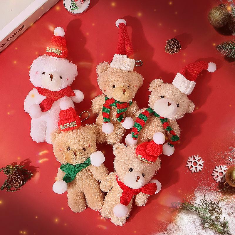 Christmas Blush Bear Plush Keyring with Scarf - Cute One-Piece Bag Charm Toy Gift