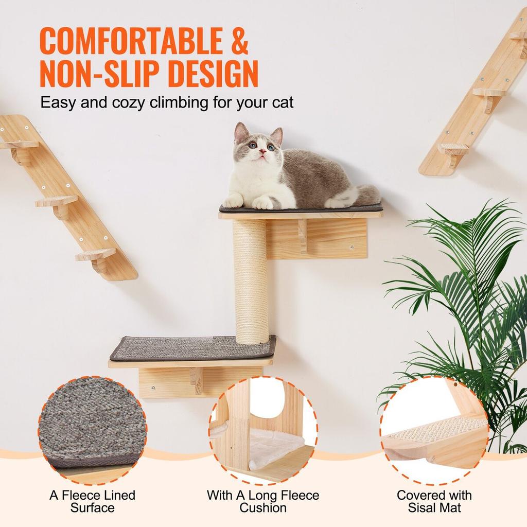 Wall Mounted Cat Shelves Tree with Jumping Boards Nests Hammock Set of 7