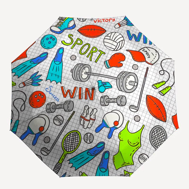 1pc Sports Equipment Print Automatic Umbrella Portable Home Essential Umbrella, Iron Umbrella Structure Suitable for All Seasons yy251123111