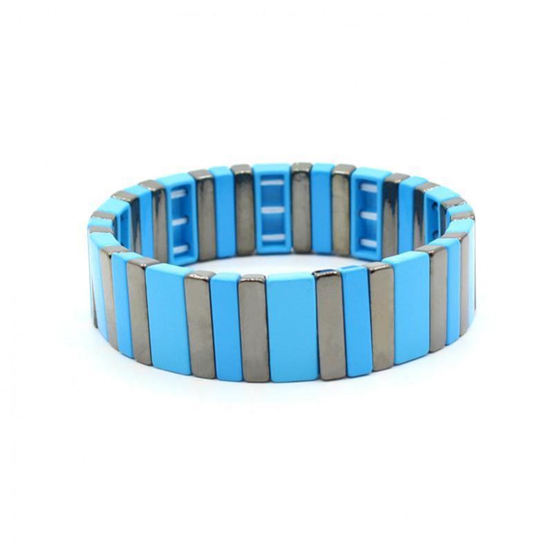 Geometric Enamel Bracelet With Rainbow Color Blocks Multi-Layer Stackable Boho Jewelry Travel Vacation Accessory