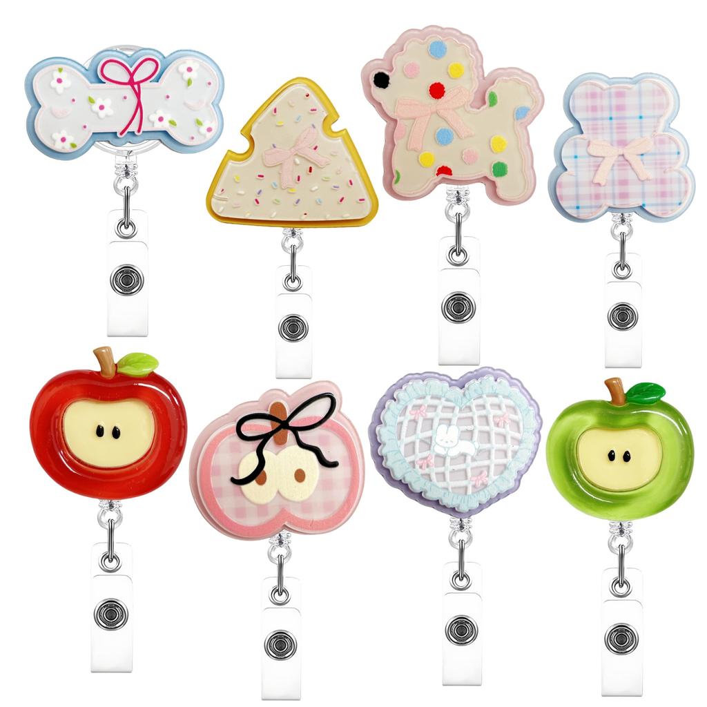 Acrylic Apple Dog Nurse Doctor Hospital Badge Reel Retractable ID Badge Holder With 360 Rotating Alligator Clip Name Holder