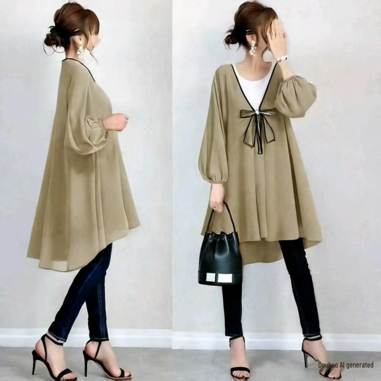 

2026 Simple V-neck Loose Dress One Size