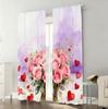 2pcs Watercolor Pink Rose & Red Heart Curtains   Perfect for Valentine's Day Window Decor  Rod Pocket Curtains