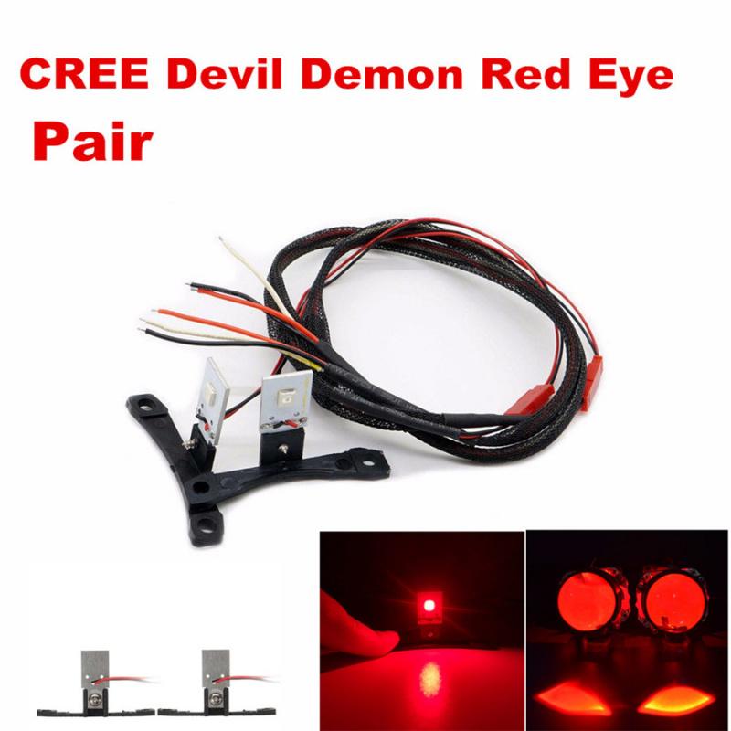 1 Pair Red Led Demon Eye Projector Lens Headlights Retrofit Car Light Accessories