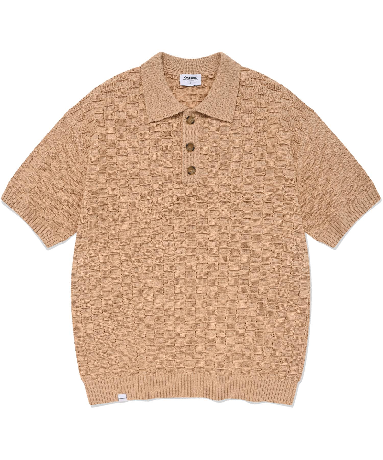 Covernat Block Texture Collar Half Knit Salmon Salmon/L