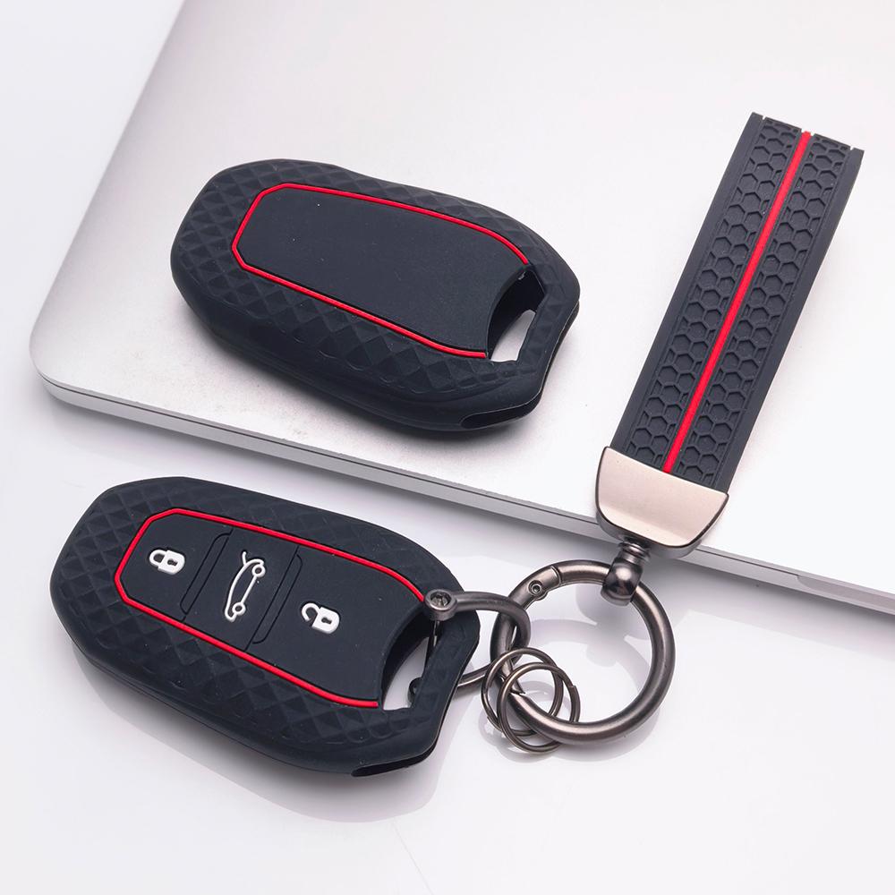 Key Fob Cover for Peugeot 3008 5008 208 308 408 508 4008 C3 with Keychain Anti-Scratch Surface Shockproof Structure Soft Grip Texture