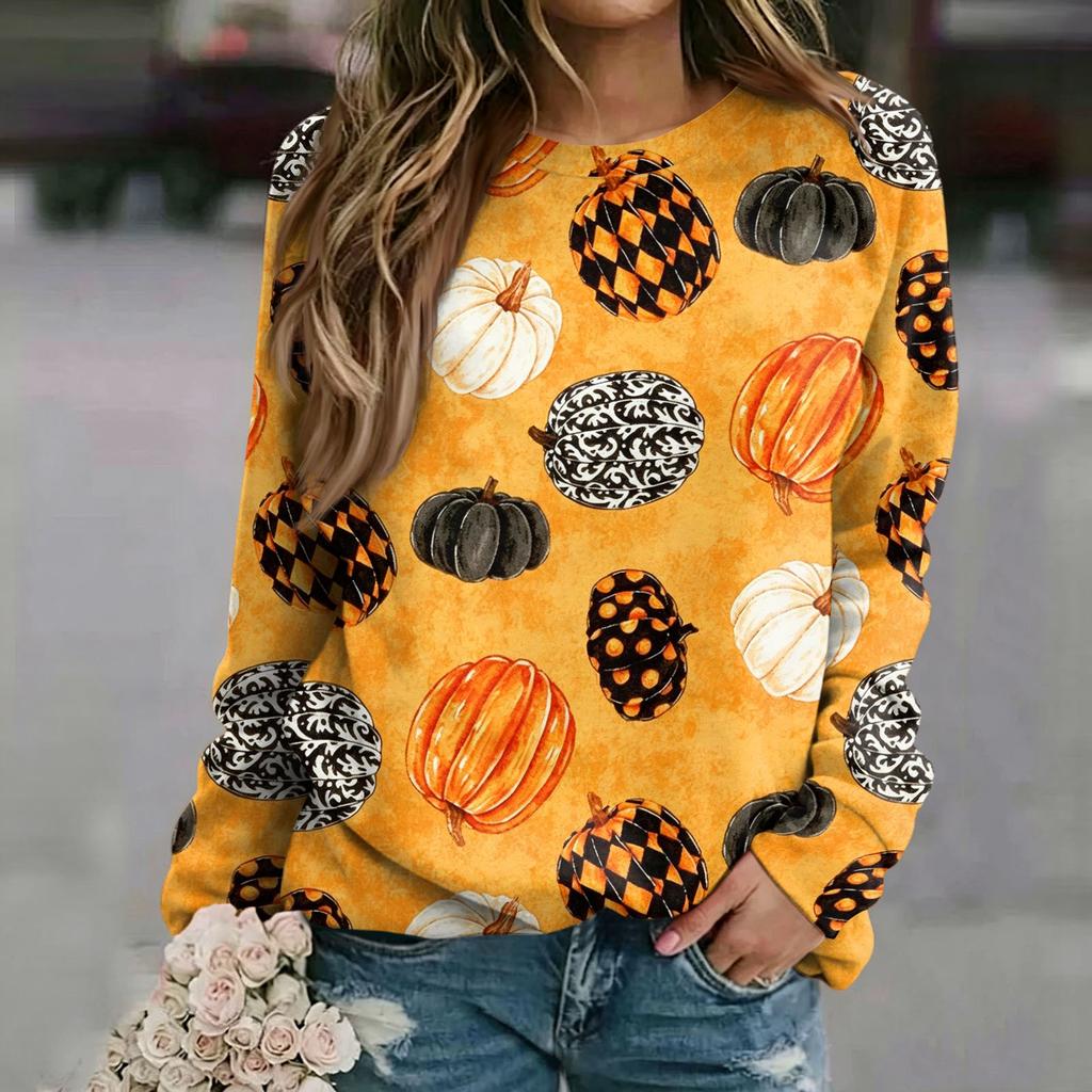 Women's Casual Halloween Print Raglan Long Sleeve Neck Sweatshirt Top