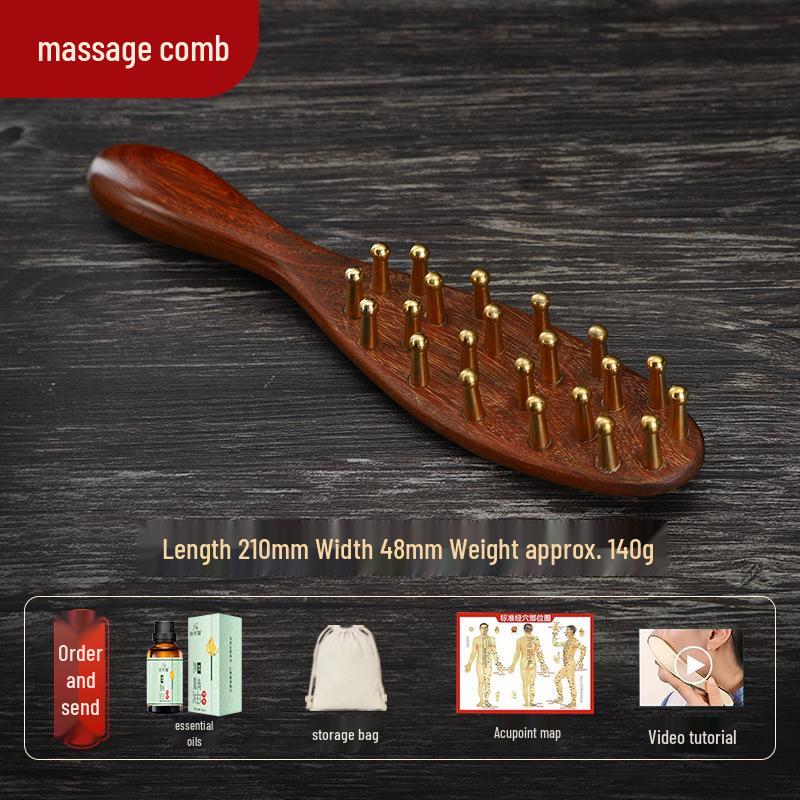 Gold Sandalwood Air Cushion Comb with Brass Long Handle & Wide Teeth