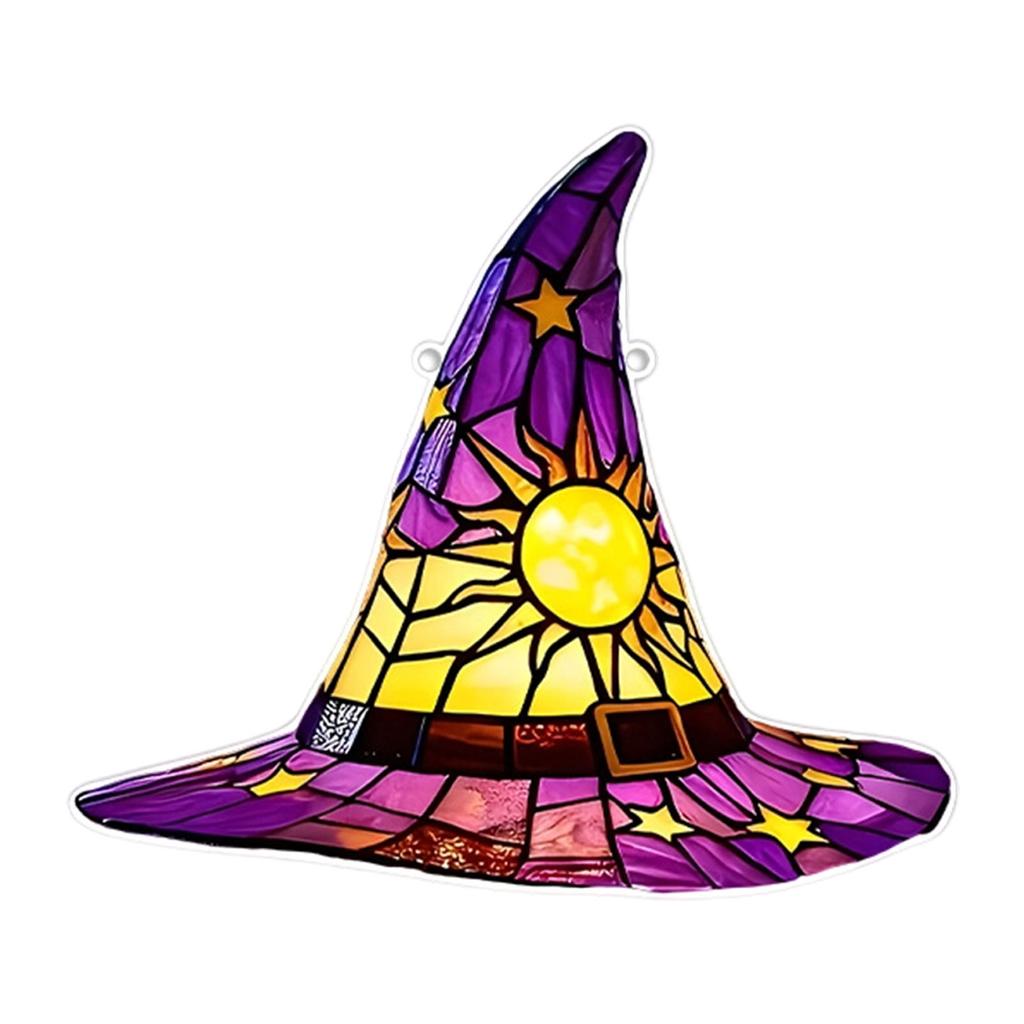Witch Hat Stained Glass Suncatcher Window Hanging Decoration Halloween Gothic Glass Ornament for Window Home Kitchen