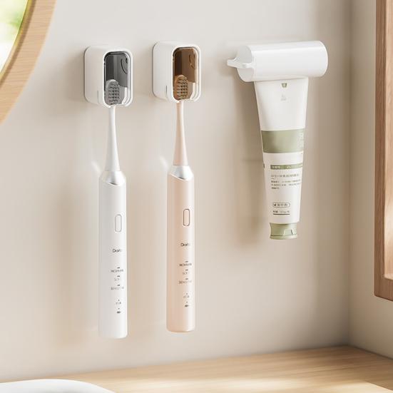 Elektrischer Zahnbürstenhalter Wandmontiert Staubdicht Transparente Klappabdeckung Kein Bohren Starker Klebstoff Feuchtigkeitsbeständig Wasserdicht Zahnbürsten-Organizer