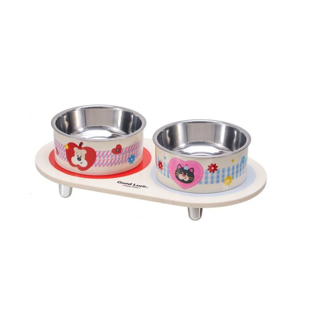 Stainless Steel Double Cat Bowl Cartoon Large Capacity Pet Food Feeder Neck Protection Anti-Tip Elevated Pet Food Bowl
